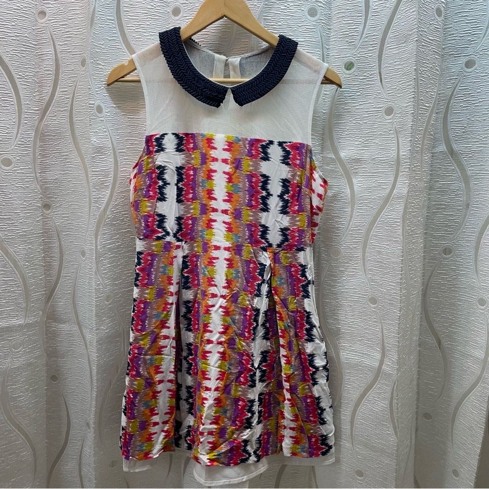 Vibrant Kids Dress with‎ Black Collar